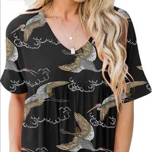 Women Tee T-Shirt Casual Babydoll Peplum Short Sleeve